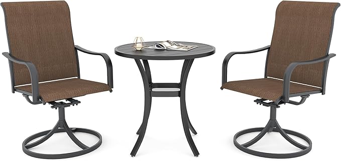Anmutig 27.5 Inch Outdoor Patio Round Table with 2 Swivel Chairs - Brown Yellow Style2