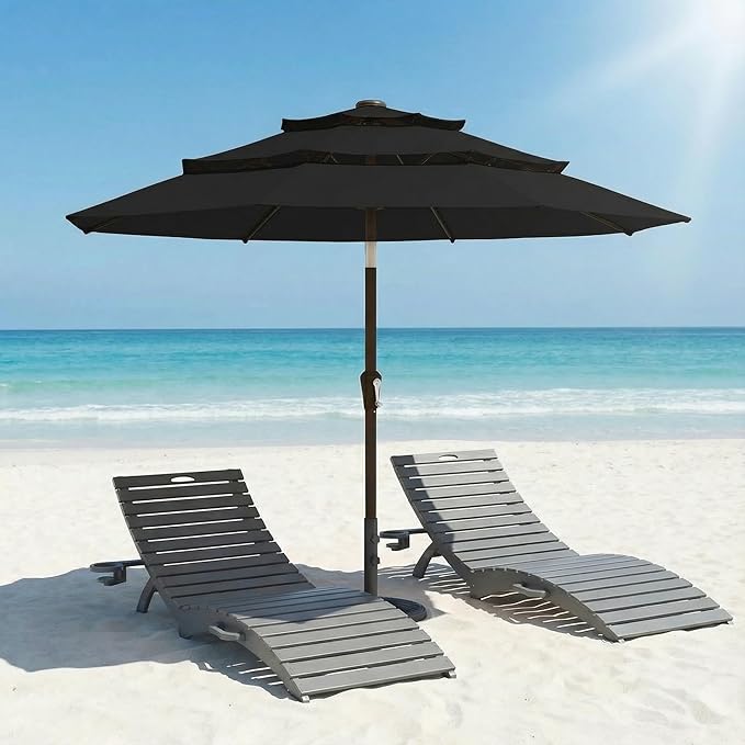 10ft Patio Umbrella, 3 Tier Outdoor Market Table Umbrellas with 8 Fiberglass Ribs and Push Button Tilt, Windproof, Vented Canopy, UV Protection for Deck, Pool, Backyard