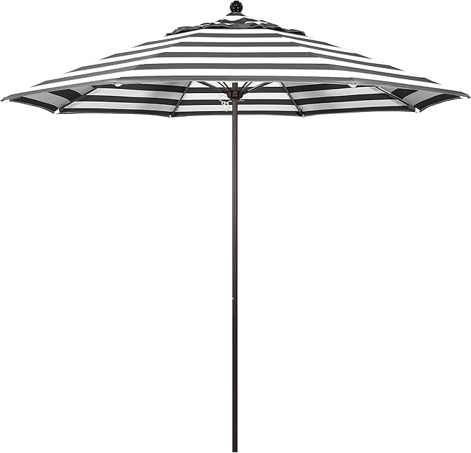 California Umbrella 9' Rd. Venture Series Contract Grade Patio Umbrella, Push Open Pin Stop, Bronze Finish, Sunbrella Cabana Classic