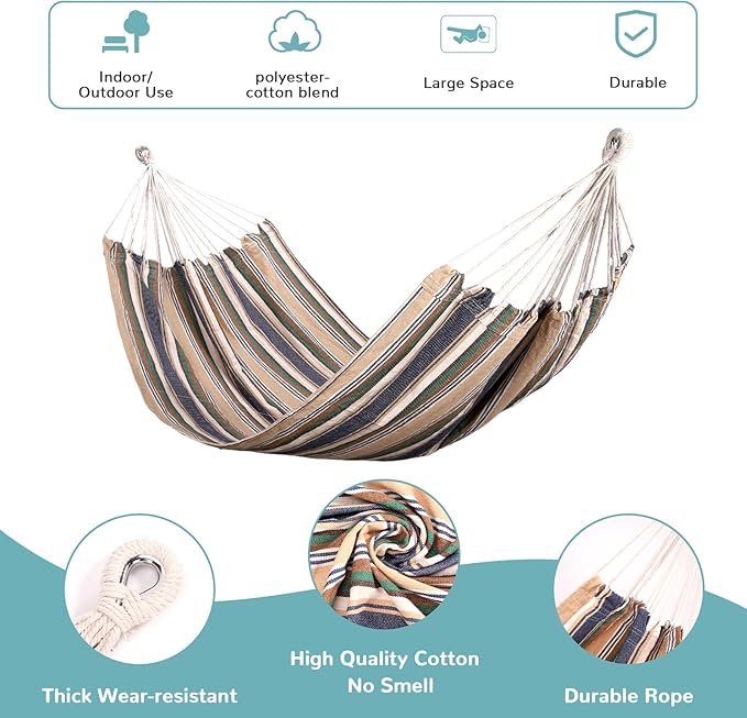 Hammock with Tree Straps Portable Canvas Hammocks with Carry Bag 500 lbs Colorful Camping Hammock Without Stand for Backyard Outdoor Indoor Hiking Beach Patio Garden