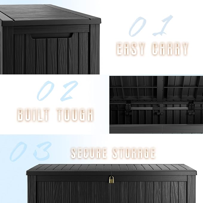 TARKARI 200 Gallon Outdoor Storage Box Waterproof, Resin Deck Boxes with Lockable Lid & UV-Resistant for Patio, Pool, Garden Furniture Cushions & Accessories, Black