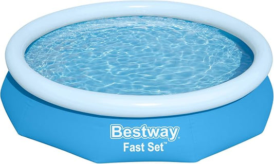 Bestway Fast Set 10' x 26" Above Ground Pool, Round Inflatable Ring Top Outdoor Swimming Pool