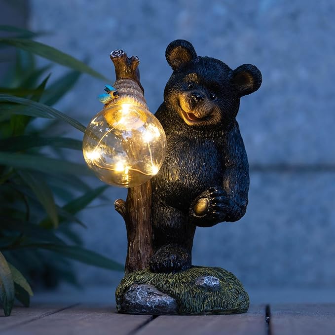 Suyorpe Garden Statues Bear Decor Light,Solar Bear Statue Ourdoor Statue,Animal Garden Decor,Funny Figurine Decor,Outdoor Decor for Patio,Porch,Balcony,Yard,Lawn