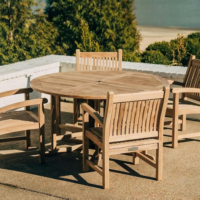 TITAN GREAT OUTDOORS Ash & Ember Luna Grade A Teak 39" Round Dining Table, Drop Leaf Design, Indoor Outdoor Patio or Porch Dining, Weather Resistant Solid Wood with Umbrella Hole