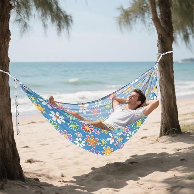 Portable Single Hammock Flowers Colorful Pattern Garden Yard Outdoor Hammocks