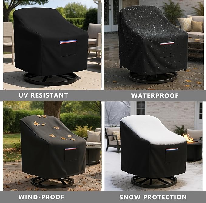Outdoor Patio Chair Covers Waterproof, 30W x 34D x 38.5H inches Weather Resistant Patio Furniture Cover All-Weather Protection Heavy Duty 600D 2-Pack Black