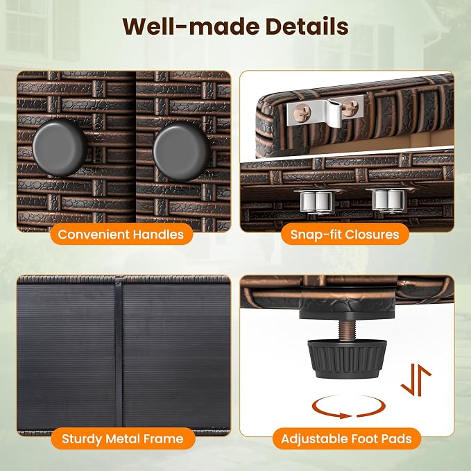 HAPPYGRILL Outdoor Rattan Wicker Deck Box Storage Cabinet, Patio Sideboard Buffet Cabinet with Adjustable Shelves and Drawer, Outside Console Bar Table for Garden Poolside
