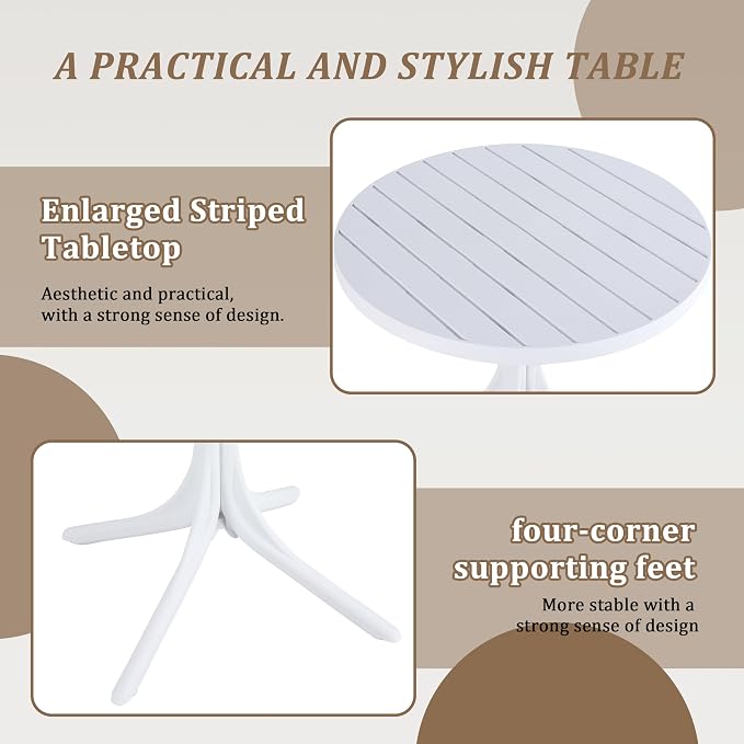 Modern White Round 36-Inch Polypropylene Dining Table for Indoor and Outdoor Use