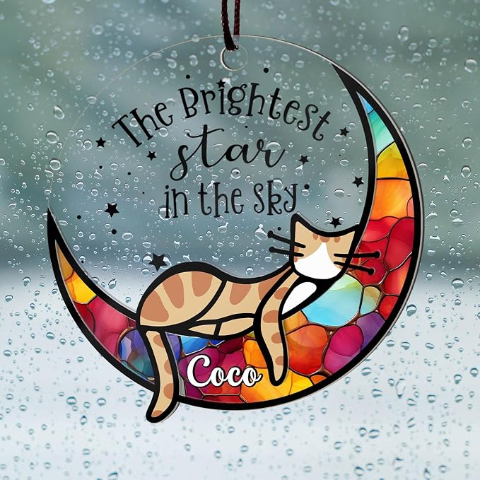 Cat Memorial Gifts for Loss of Cat — Personalized Cat Memorial Suncatcher Ornament, Sympathy Gift for Cat Lovers, Stained Glass Window Hanging, Pet Loss Gift