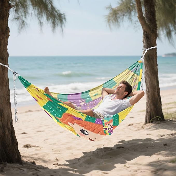 Mardi Gras Carnival Little Doll Coin Floats Outdoor Hammock with Tree Straps Tree Hammock for Outside Beach Patio Garden