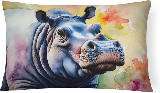 Caroline's Treasures DAC2931PW1216 Hippopotamus Throw Pillow Machine Washable, Indoor Outdoor Decorative Pillow for Couch, Bed or Patio, 12HX16W