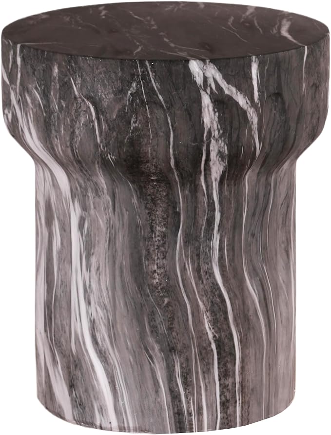 Modern Faux Terrazzo Tree Stump Accent Table, Cement Outdoor Side Table for Patio & Garden, Round Stool Indoor and Outdoor, Marble
