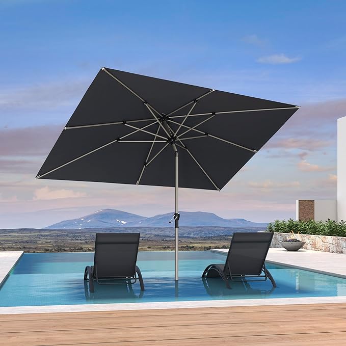 PURPLE LEAF 6.5' x 10' Rectangle Outdoor Umbrella for Patio with Tilt Adjustment, Patio Table Umbrella for 3 Year Fade Resistant, Aluminum Pool Market Umbrella for Deck Garden, Patio, or Lawn