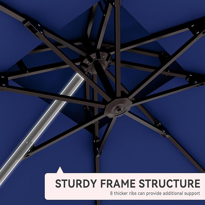 10' X 13' Cantilever Patio Umbrella with Base Included Double Top Rectangular Outdoor Large Offset Umbrellas with 7 Tilts Adjustable 360°Rotation for Deck Pool Garden Backyard, Navy