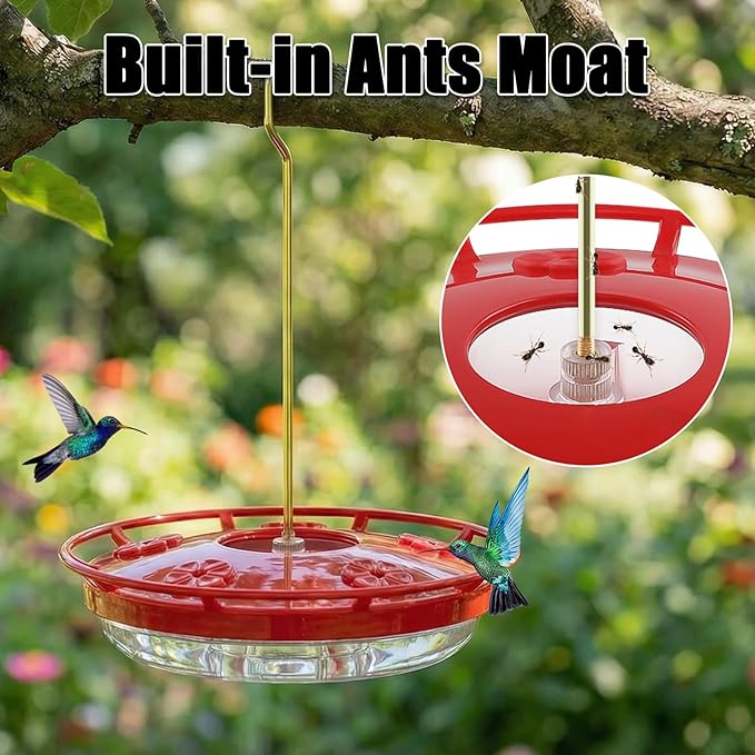 FEED GARDEN Hummingbird Feeders for Outdoors, 2 Pack 16oz Leak-Proof Dish-Style Nectar Feeder Built-in Ant Moat, 5 Feeding Ports, Wide Mouth Easy Clean, BPA-Free Plastic Gifts for Women Mom