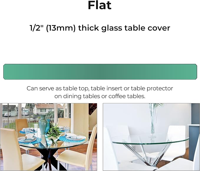 20 Inch Round Clear Tempered Glass Table Top with 1/2" Thick Flat Polished Edges for Dining, Coffee Table, or Office Use