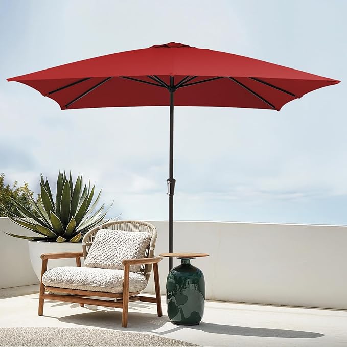 JEAREY 8x10 ft Rectangular Patio Umbrellas Outdoor Table Market Umbrella w/Crank, 8 Sturdy Ribs, UV Protection Windproof Sunproof for Garden, Deck, Backyard, Pool(Red)