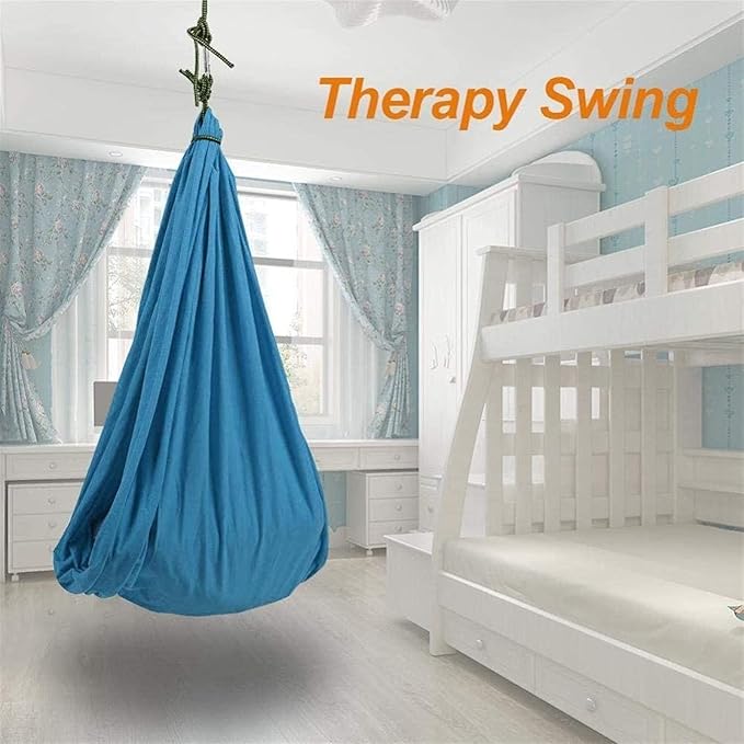 Indoor Therapy Swing for Kids, (Hardware Included) Snuggle Cuddle Hammock for Children with Autism, ADHD, Aspergers, Sensory Integration (Color : Indigo, Size : 150x280cm/59x110in)