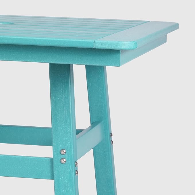 WestinTrends Malibu Square Outdoor Patio Counter High Bistro Bar Table with Umbrella Hole 37" Tall, Turquoise