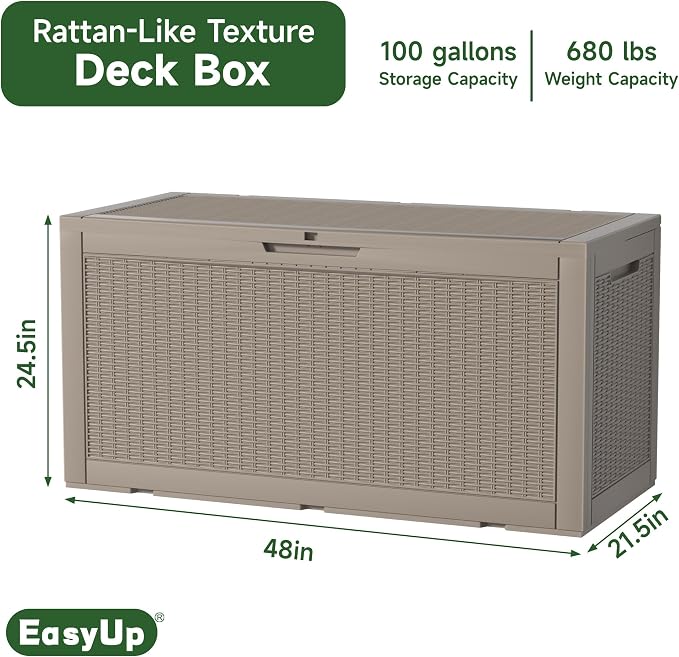120 Gallon Outdoor Deck Box, Resin Waterproof Storage Box With Lockable Lid, UV-Resistant Multi-Purpose Outdoor Storage Bench for Patio Cushions, Garden Tools, Pool Accessories (120 Gallon, Grey)