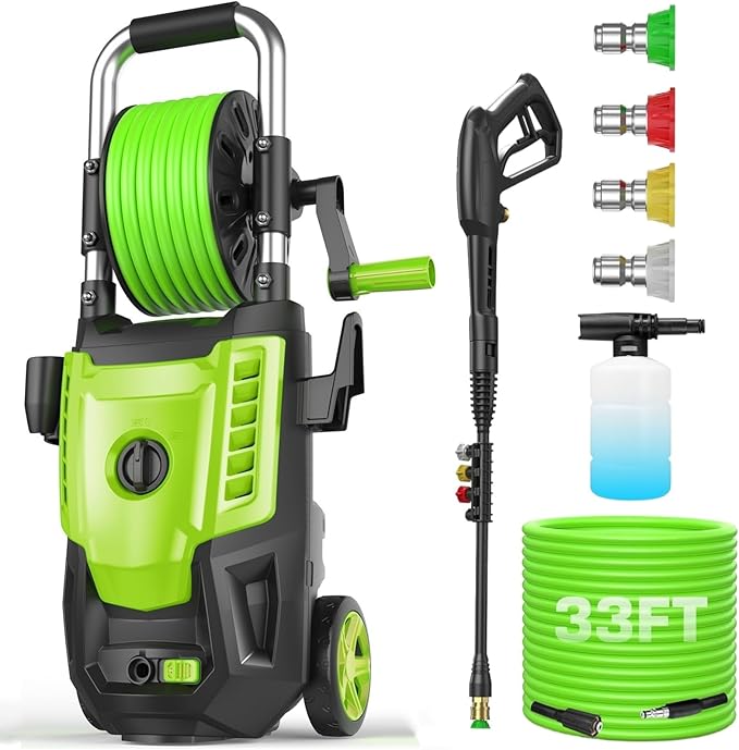 4800PSI Pressure Washer- High Power Washer with 33FT Hose, 4 Nozzles and Foam Cannon, for Home, Cars, Fences, Patio (Grass)