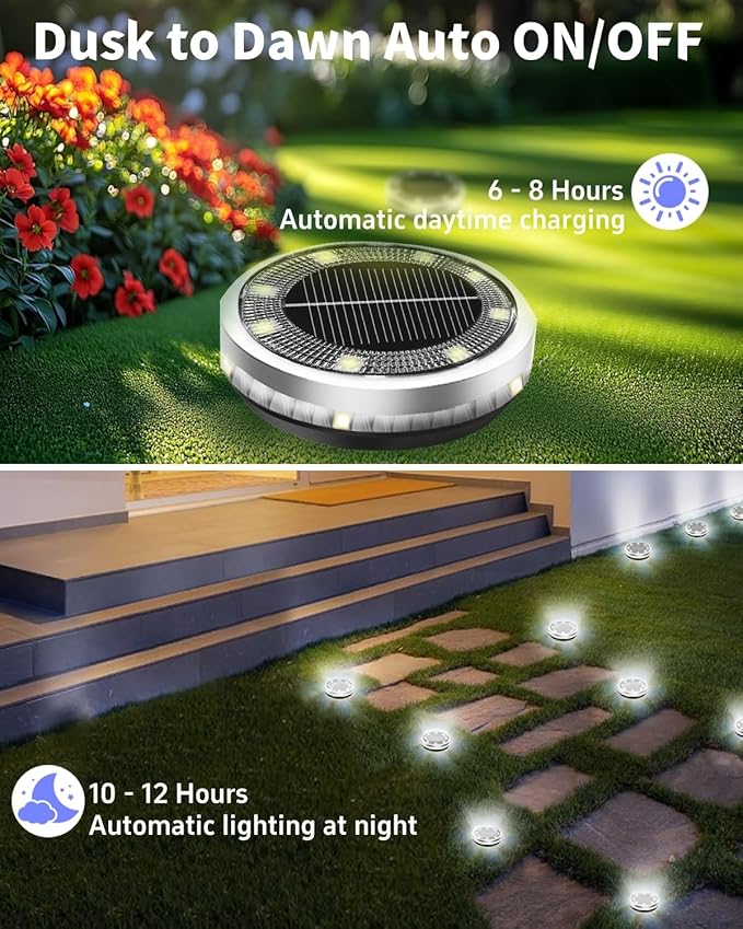 Solar Ground Lights Outdoor 26 Pack Waterproof, Upgraded Solar Garden Lights with 4 Side Light, Stainless Steel Solar Powered Disc Landscape Light for Walkway Pathway Lawn Yard Patio Deck-Cool White