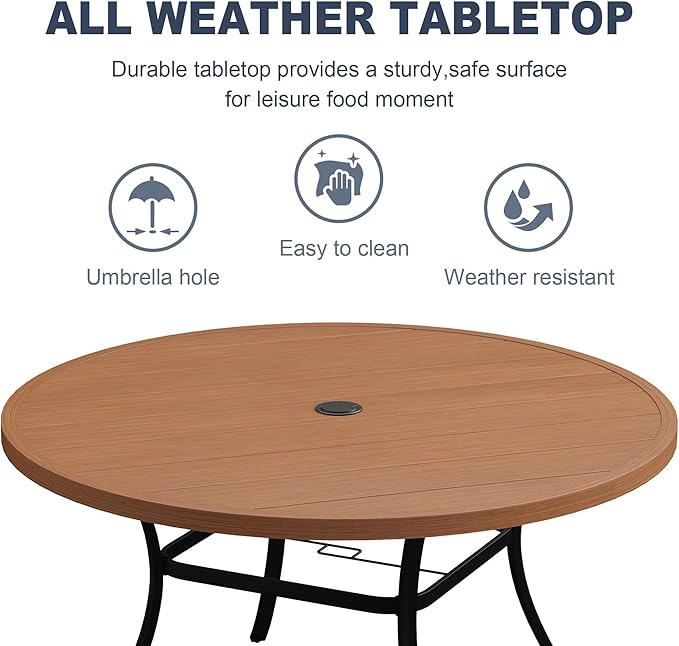 VICLLAX 9 Pieces Outdoor Dining Set, Patio Furniture Set Includes 60" Round Metal Table W/ 1.9" Umbrella Hole and 8 Padded Textilene Swivel Chairs for Porch, Lawn, Garden, Backyard