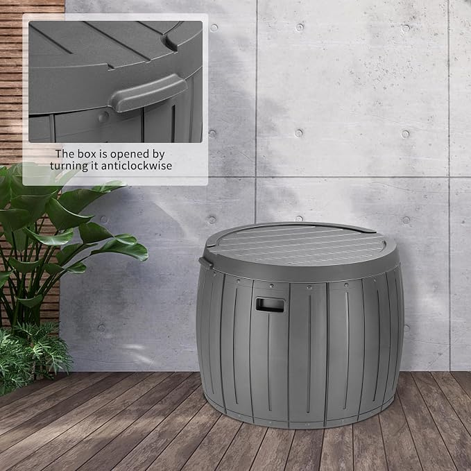 36 Gallon Round Deck Box,Resin Pool Storage Bins,Patio Furniture Outdoor Storage Boxes,Waterproof Garden Utility Tool Box,with Lid & Side Handles,for Outside Indoor Garage Lawn Backyard (Grey)