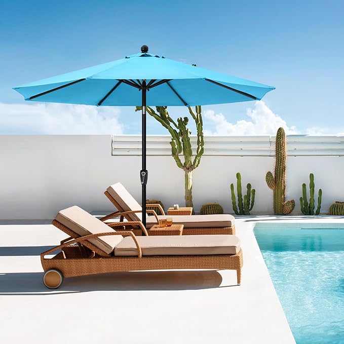 ABCCANOPY 10FT Patio Umbrella - Outdoor Waterproof Table Umbrella with Push Button Tilt and Crank, 8 Ribs UV Protection Pool Umbrella for Garden, Lawn, Deck & Backyard (Turquoise)