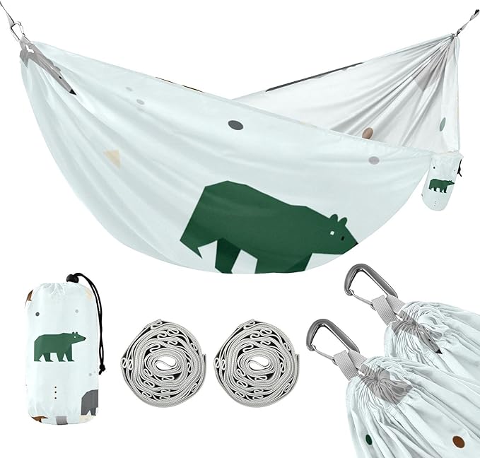 Bears Outdoor Hammock with Tree Straps Cloth for Outside Beach Patio Garden