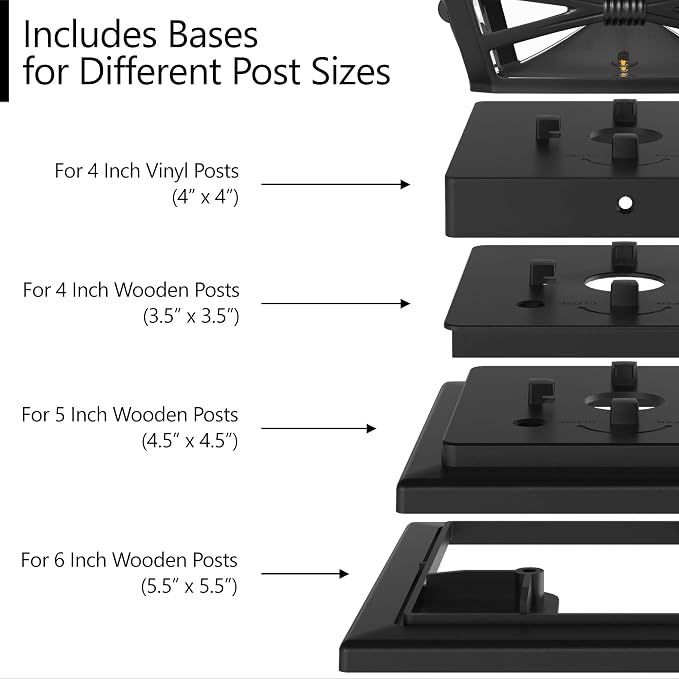Davinci Lighting Renaissance Solar Outdoor Post Cap Lights - Includes Bases for 4x4 5x5 6x6 Posts - Bright LED Light - Slate Black (1 Pack) | Slate Black, fence/deck/garden/patio posts, UV fade-protected plastic, auto-on, 7-8h runtime, cordless, IP44, ...