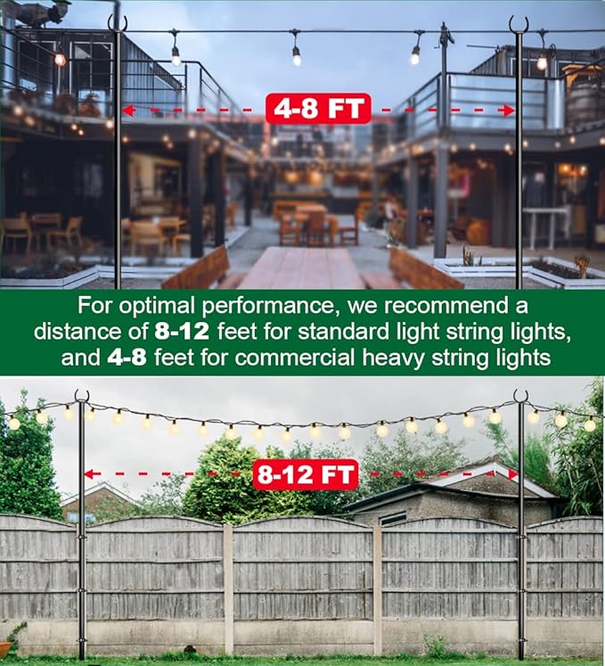 10ft String Light Poles for Deck Fence, Light Poles for Outdoor String Light, Perfect for Garden, Backyard, and Patio Lighting Stand for Parties, Wedding - Matte Black Finish - 2 Pack