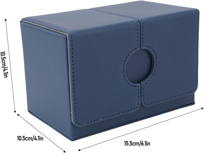 EVGATSAUTO PU Leather Card Deck Box with Detachable Dice Tray, Storage Case Holds 200+ Collectible Cards for CCG Gaming Accessories (Dark Blue)