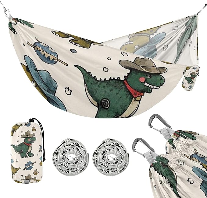 Beige Cartoon Cowboy Dinosaur Silhouette 330lb Capacity Hammocks for Camping Fabric Hammock for Indoor Outdoor Patio jamaca para Patio