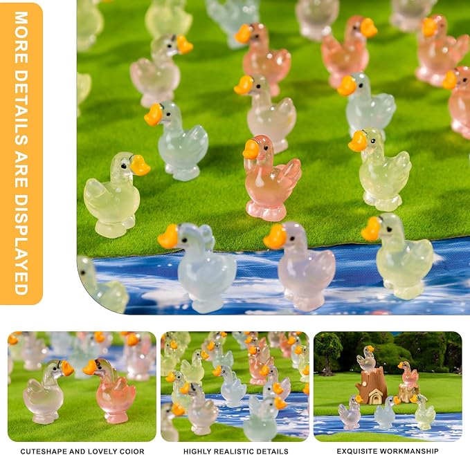 60 pcs Mini Resin Swan Many Styles Variety Tiny Luminous Animals Figures Miniature Little Small Animal Figurines Bulk for Micro Fairy Garden Landscape Accessories Hide Crafts Decor Aquarium