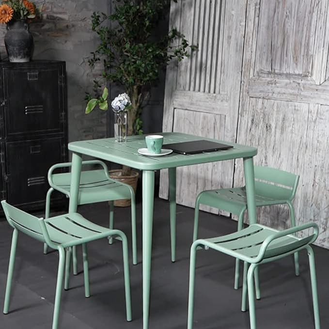 Modern Square Metal Patio Dining Table for 4 People for Outdoor&Indoor Home Cafe Bar Table Office Computer Meeting Desk Lawn Backyard Balcony 27.5" Lx27.5 Wx30 H (Pea Green)