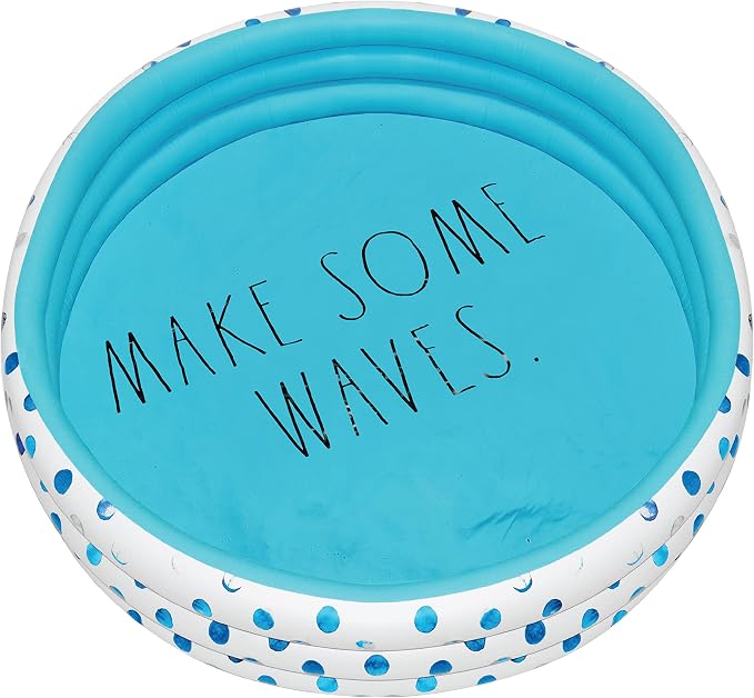 Rae Dunn x CocoNut Float Aqua Polka Dot Mini Pool - Make Some Waves Theme - Inflatable Swimming Pool for Kids - Great Splash Pool for Backyard, Summer Parties & Swim Events