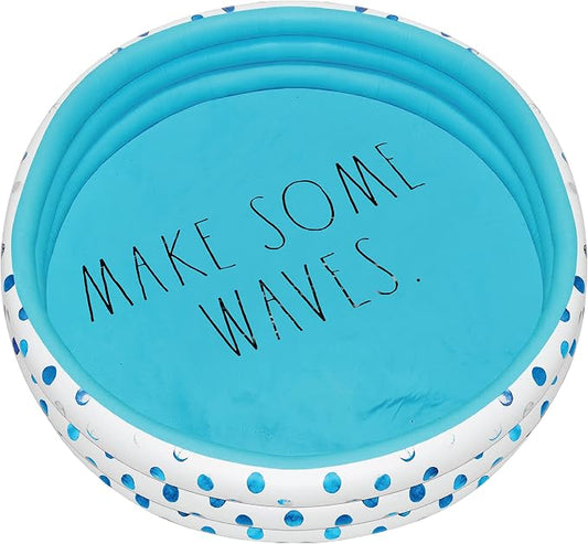 Rae Dunn x CocoNut Float Aqua Polka Dot Mini Pool - Make Some Waves Theme - Inflatable Swimming Pool for Kids - Great Splash Pool for Backyard, Summer Parties & Swim Events