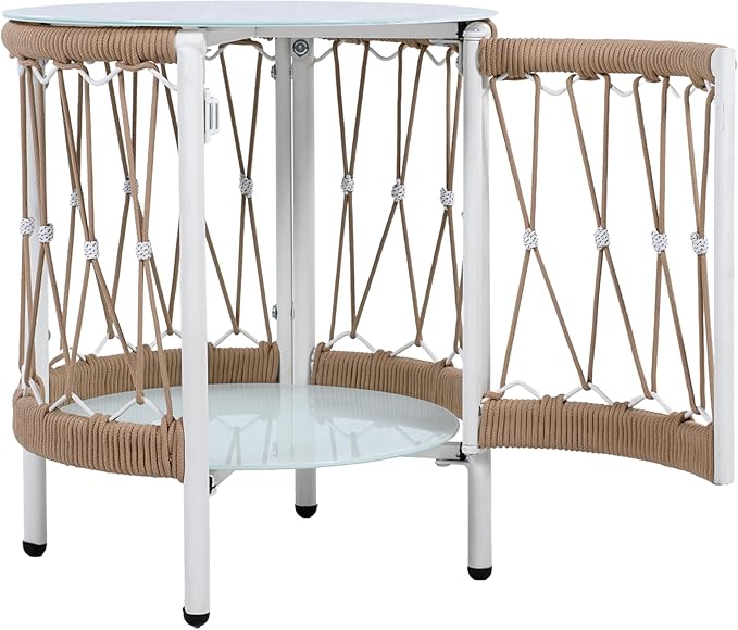 Christopher Knight Home Gwen 3-Piece Bohemian Outdoor Patio Furniture Set, Set of 2 Lounge Chairs with Cushions & Glass Top Side Table, Patio Conversation Set for Garden, Poolside, Beige + Natural