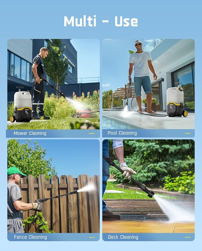 Fanttik NB8 Ultra Cordless Pressure Washer w/4.0 Gal Tank, Max 725PSI Electric Power Washer with 5-in-1 Nozzle, 20FT Hose, Adjustable Pressure, Power Cleaning for Car Washing, Patio