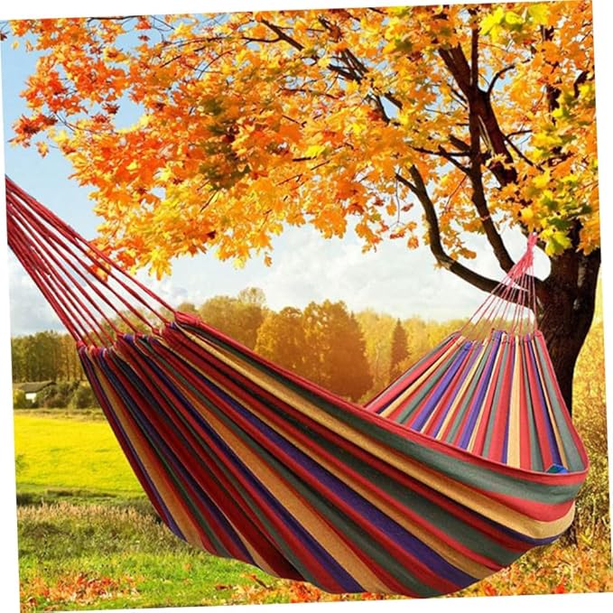 NUOBESTY Canvas Hammock Outdoor Camping Hanging Chair, Portable Striped Swing Hammock 190x85cm with Rainbow Pattern for Garden Patio and Indoor Use