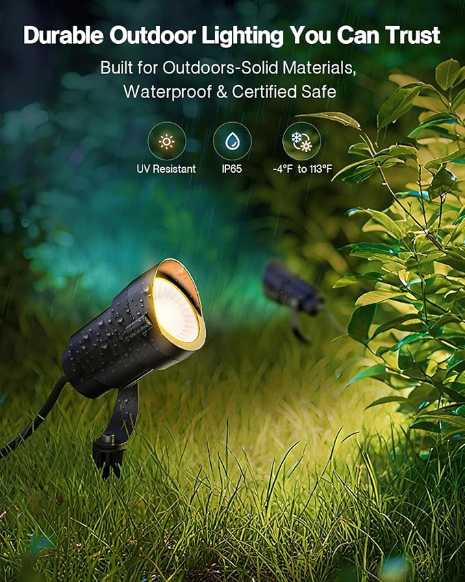 HIBOITEC Spotlights Low Voltage Landscape Lighting with Connectors 600LM 2900K Landscape Lights Kit 12-24V AC/DC IP65 Waterproof for House Yard Trees Garden Outdoor 10 Packs