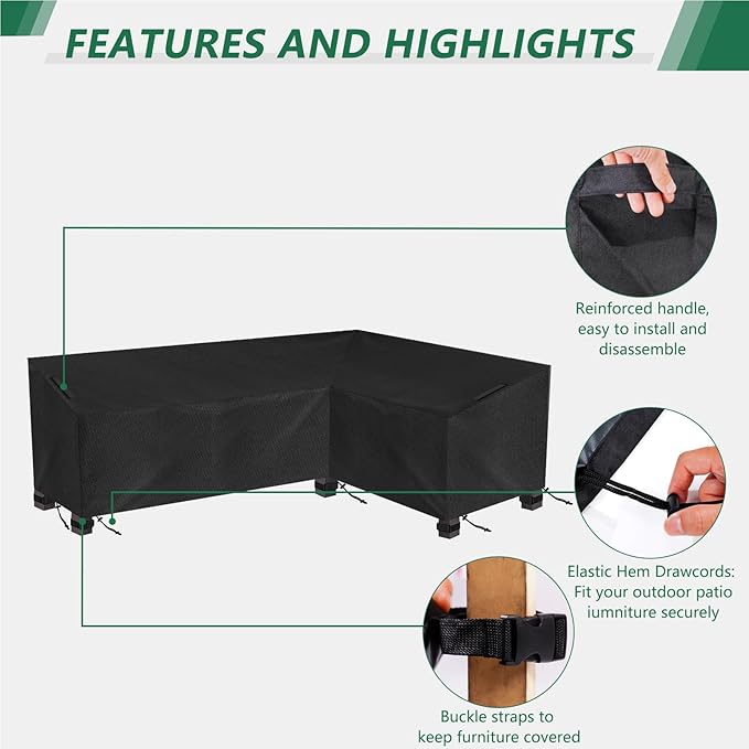 Patio sofa Covers, Heavy Duty and Waterproof Outdoor Garden Patio Furniture L-shaped Covers Fits Up to 106-83W x 33.5D x 35H inches