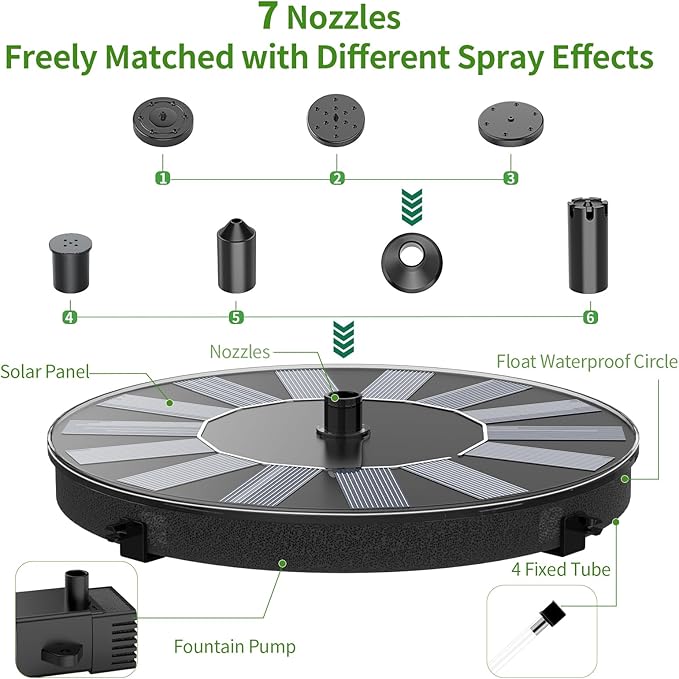 AMZtime 1.4W Solar Fountain with 4 Fixed Rods, 2026 Solar Fountain Pump with Upgraded Solar Panels, Solar Powered Floating Water Fountain Pump for Bird Bath, Garden, Ponds, Fish Tank and Outdoor