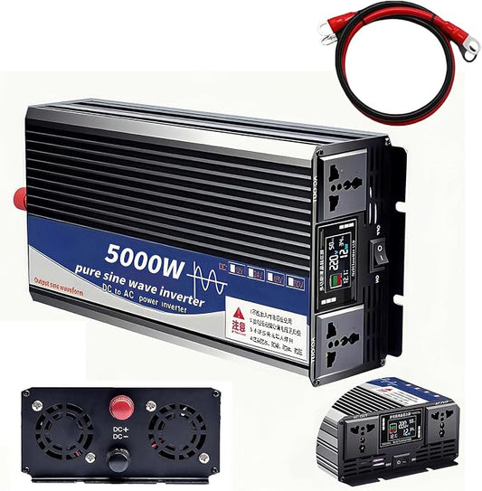 5000W Power Inverter 24V DC to 110V AC Converter with LED Display Dual AC Outlets Dual Fans Radiating for RV, Camp, Boat and Home Emergency Portable Pure Sine Wave Inverter (Smart Screen, 5000W 24V)