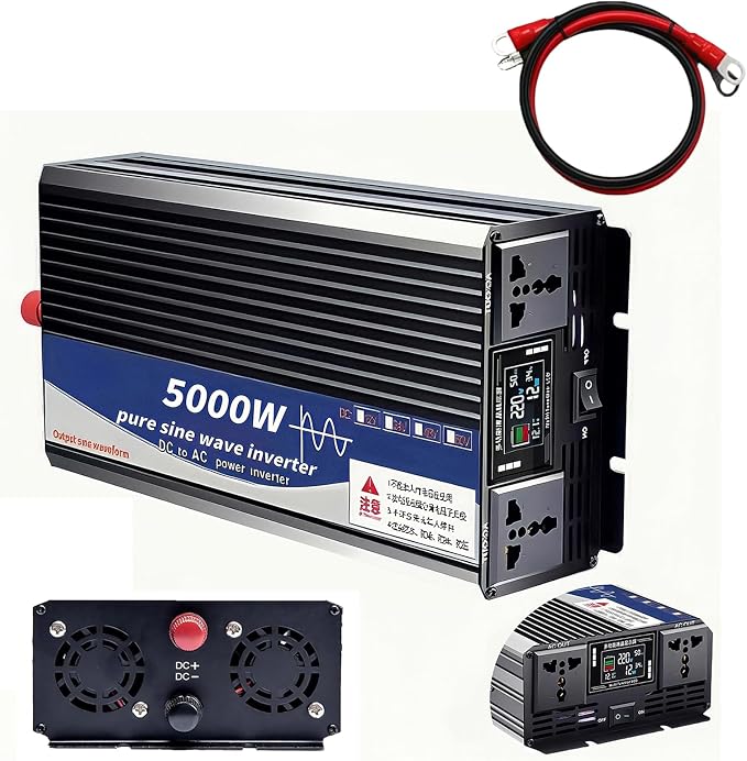 5000W Power Inverter 12V DC to 110V AC Converter with LED Display Dual AC Outlets Dual Fans Radiating for RV, Camp, Boat and Home Emergency Portable Pure Sine Wave Inverter (Smart Screen, 5000W 12V)