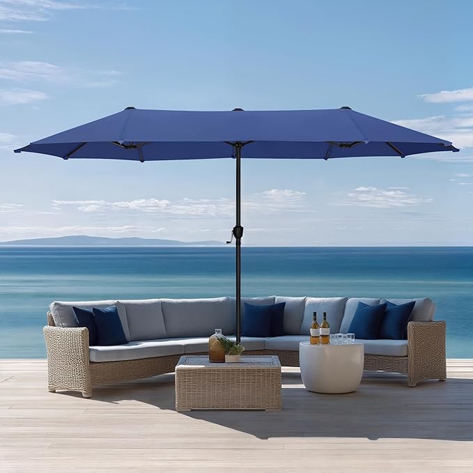 Sophia & William 13ft Outdoor Patio Umbrella for Table, Large Double-sided Umbrella for Garden, Deck, Pool, Haze Blue
