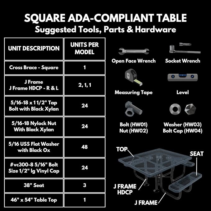 COATEDOUTDOORFURNITURE Heavy-Duty Portable ADA-Compliant Outdoor Picnic Table with Umbrella Hole, Punched Steel Patio Dining Furniture Made in America (46" Square Top, Textured Light Blue)