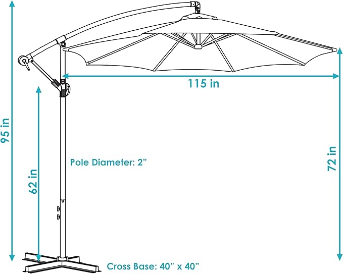 Sunnydaze 9.5-Foot Cantilever Umbrella with Air Vent, Cross Base, and Crank - Polyester Shade and Steel Pole