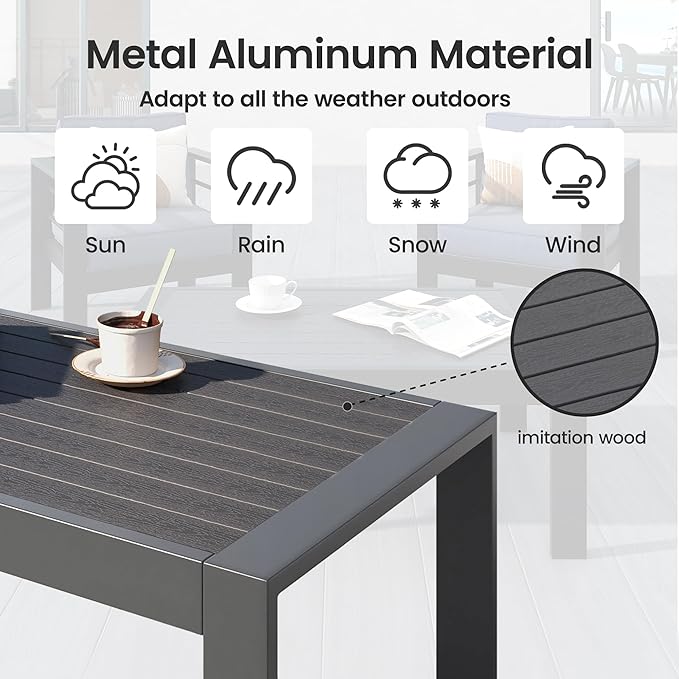 Patio Conversation Sets, Aluminum Outdoor Couch with Outdoor Coffee Table, All-Weather Metal Patio Couch with 5" Thick and Soft Cushion and Wide Arm, Outdoor Sofa Sets for Balcony, Porch, Dark Gray